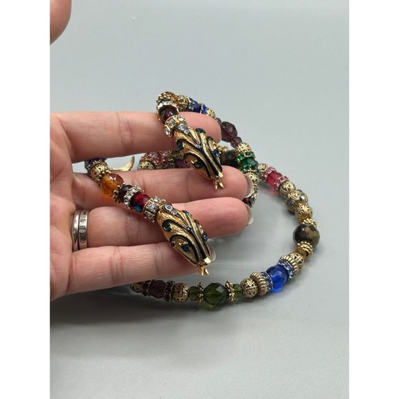 Snake Necklace Memory Wire Signed SWEET ROMANCE Beaded Serpent Choker One Size - Picture 4 of 12